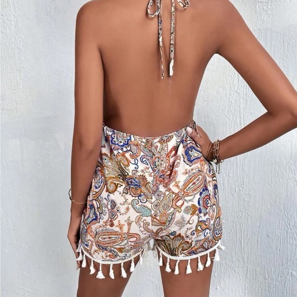Bohemian Backless Halter Romper with tassels!! - Picture 4 of 4